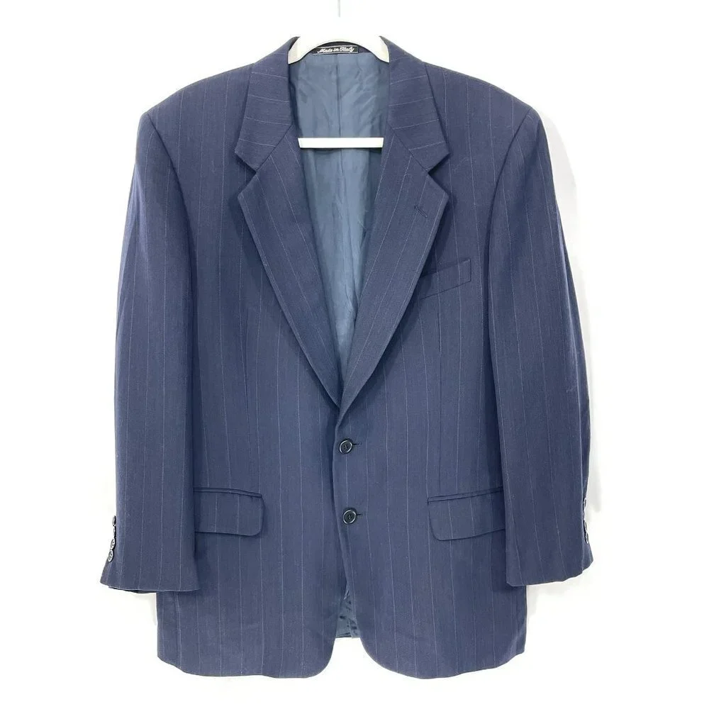 Valentino Uomo Italy Mens Size 41 R Wool Jacket‎ Sport Coat Navy Striped FLAWS!